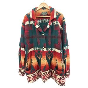VTG Ralph Lauren Country Southwestern Fire Aztec 100% Wool Hand Knit Sweater L